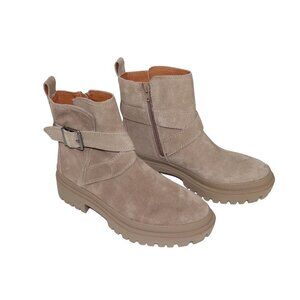 NWOT Lucky Brand Tan Suede Leather Buckle Ankle Boots